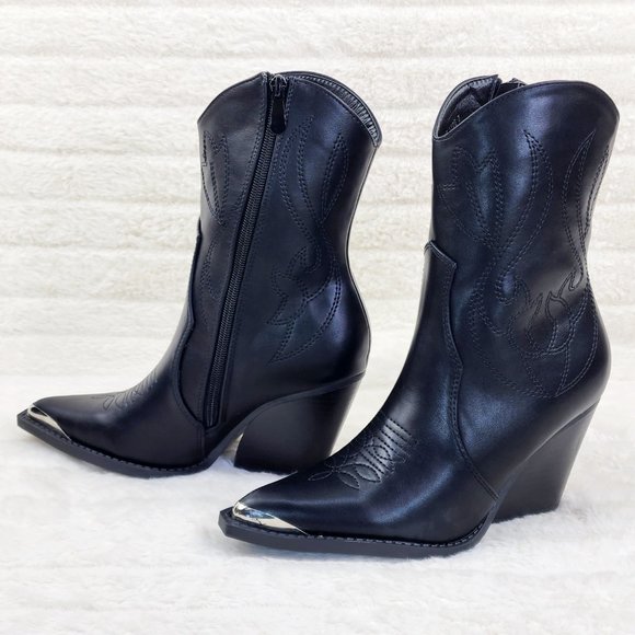 Tallas Black Cowgirl Cowboy Ankle Boots Western Block Heels - Picture 4 of 9